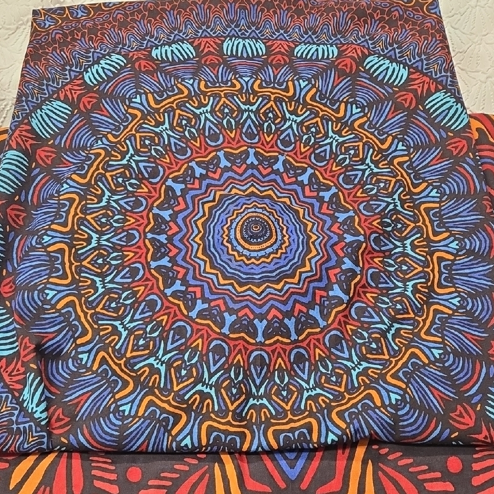 Vibrant Mandala Tapestry in Blue and Orange